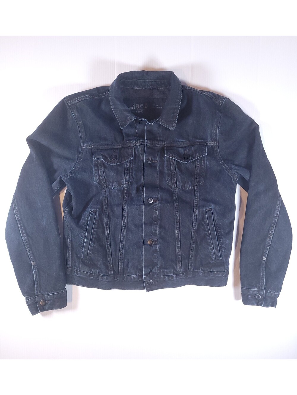Gap 1969 black blue Flannel lined denim jacket mens large